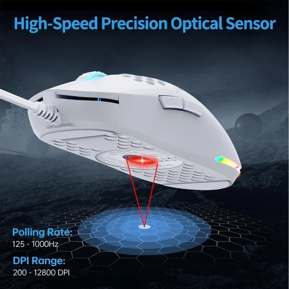 TMKB Falcon M1SE Ultralight Honeycomb Gaming Mouse, High-Precision 12800DPI D79